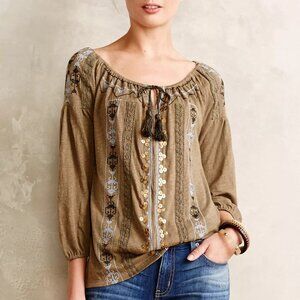 Anthroplogie Marjal Peasant Top MOSS, L